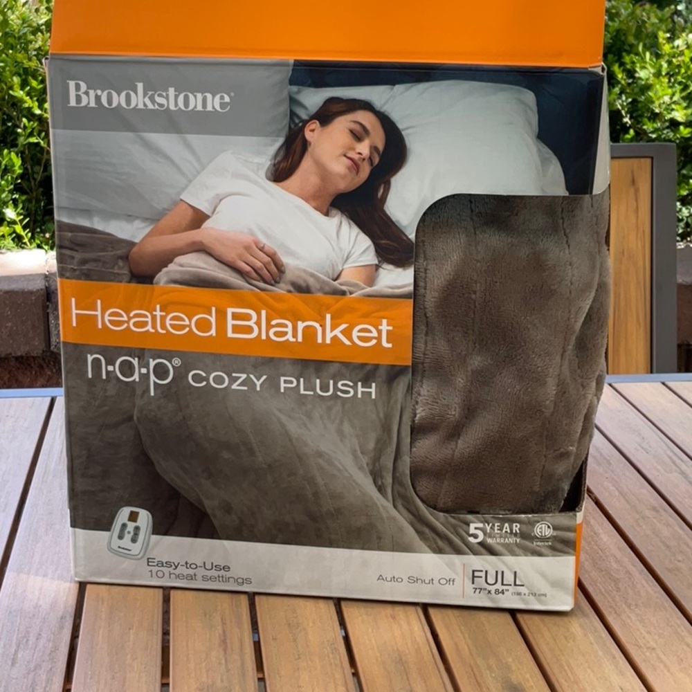 Brookstone Plush Heated Blanket in Taupe Gray